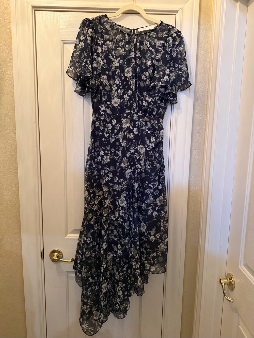 0009. ASTR Navy Blue Floral High-Low Midi Dress